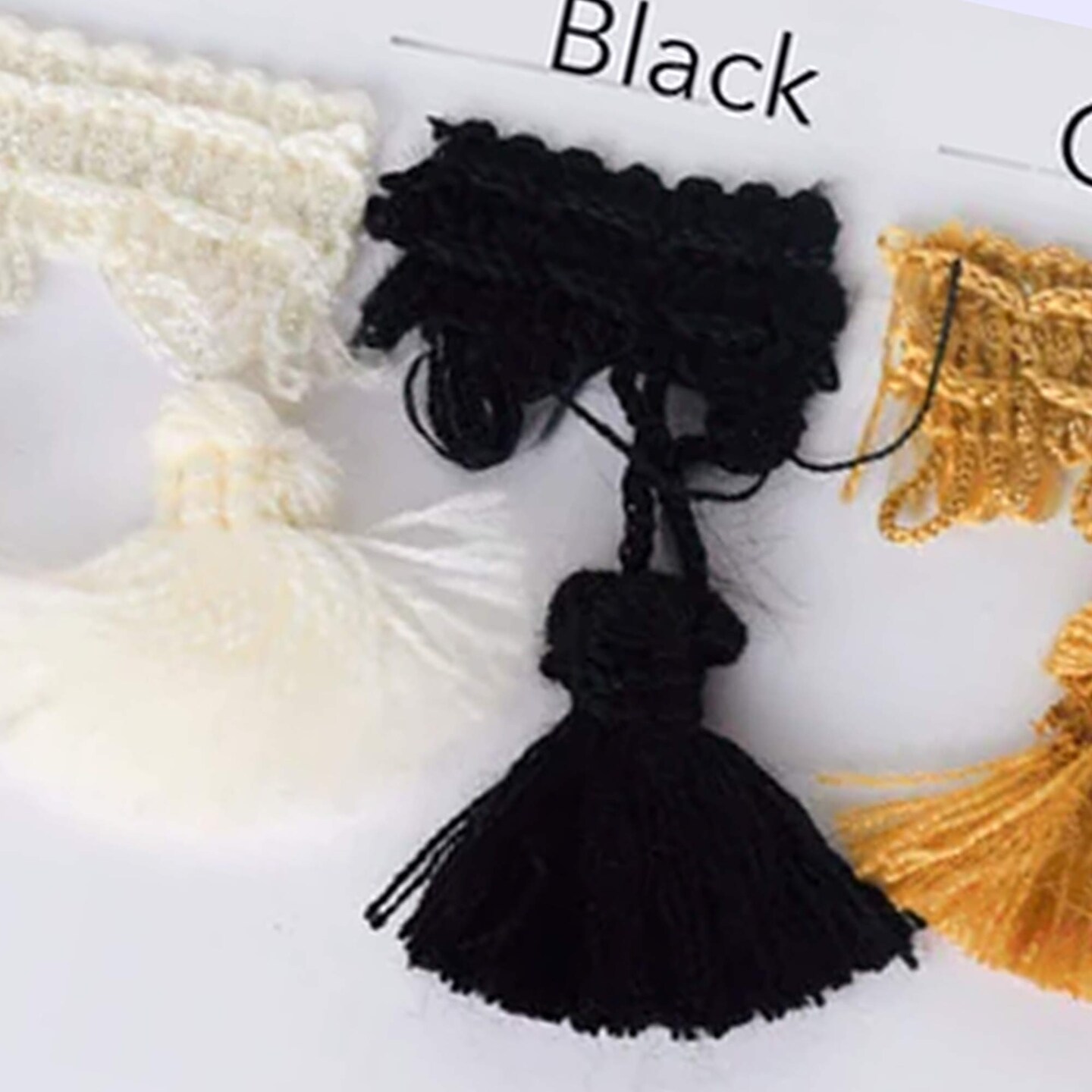 1 Yard Black Chunky Tassel Fringe Trim with Braided Gimp 2 Inch Wide for Home Decor