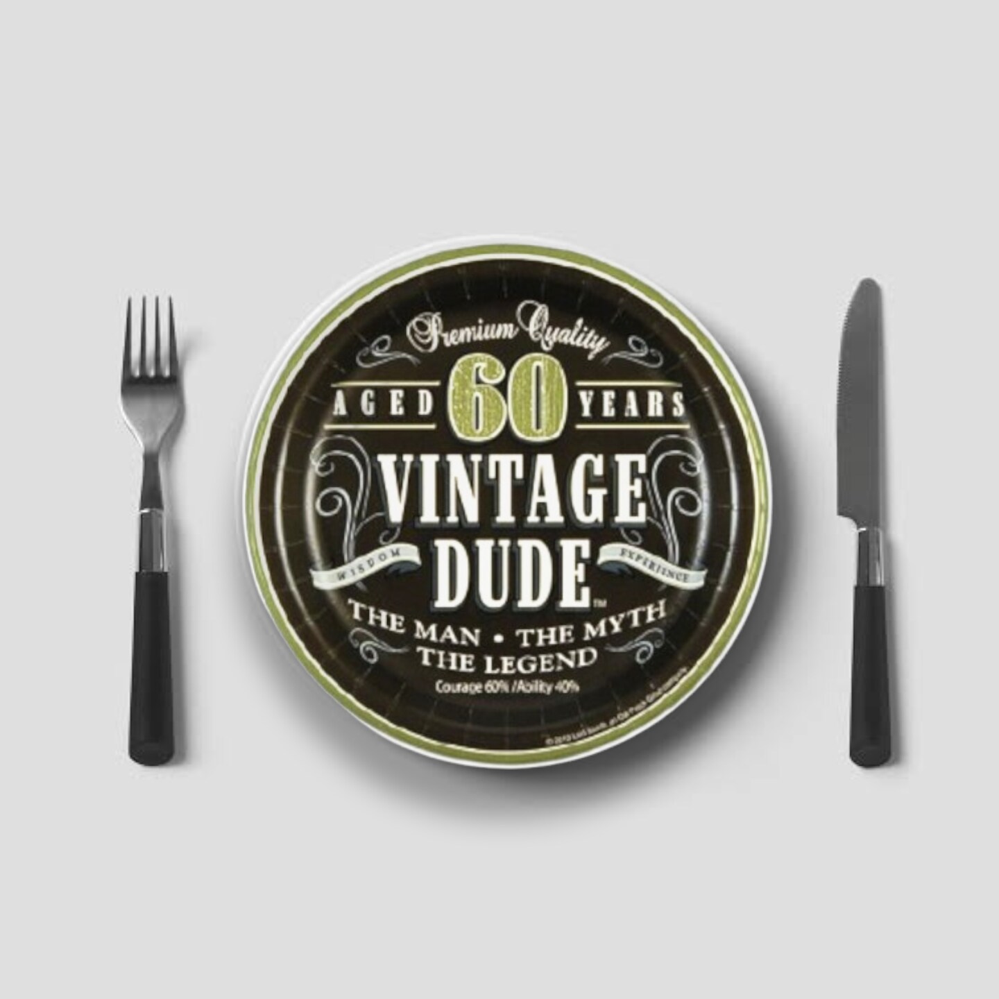 60th Birthday Vintage Dude Paper Dessert Plates 7 Inch for Party and Celebration Decor