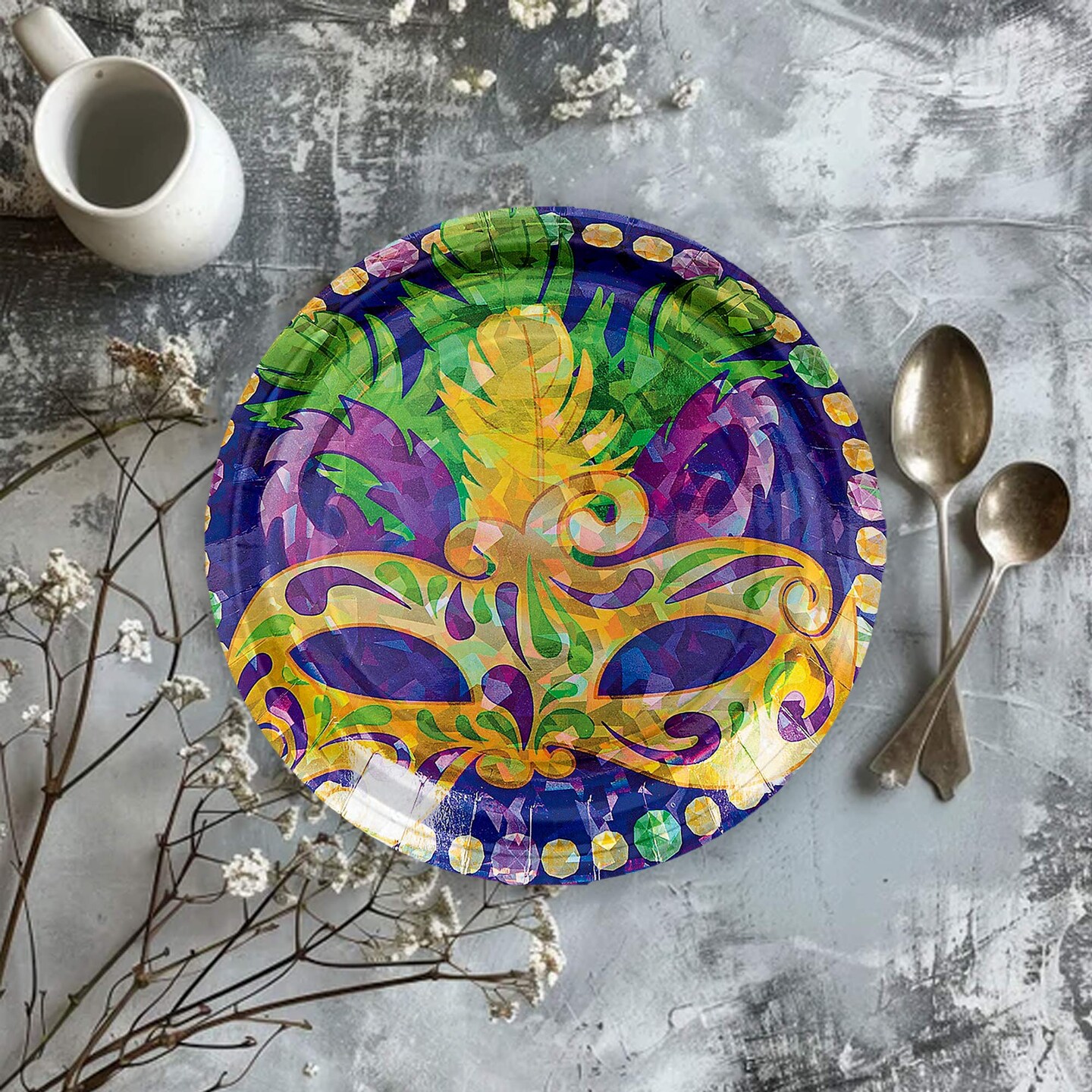 8 Count Prismatic Mardi Gras Dessert Plates 7 Inch Disposable Party Supplies Print Tableware for Birthday Celebration