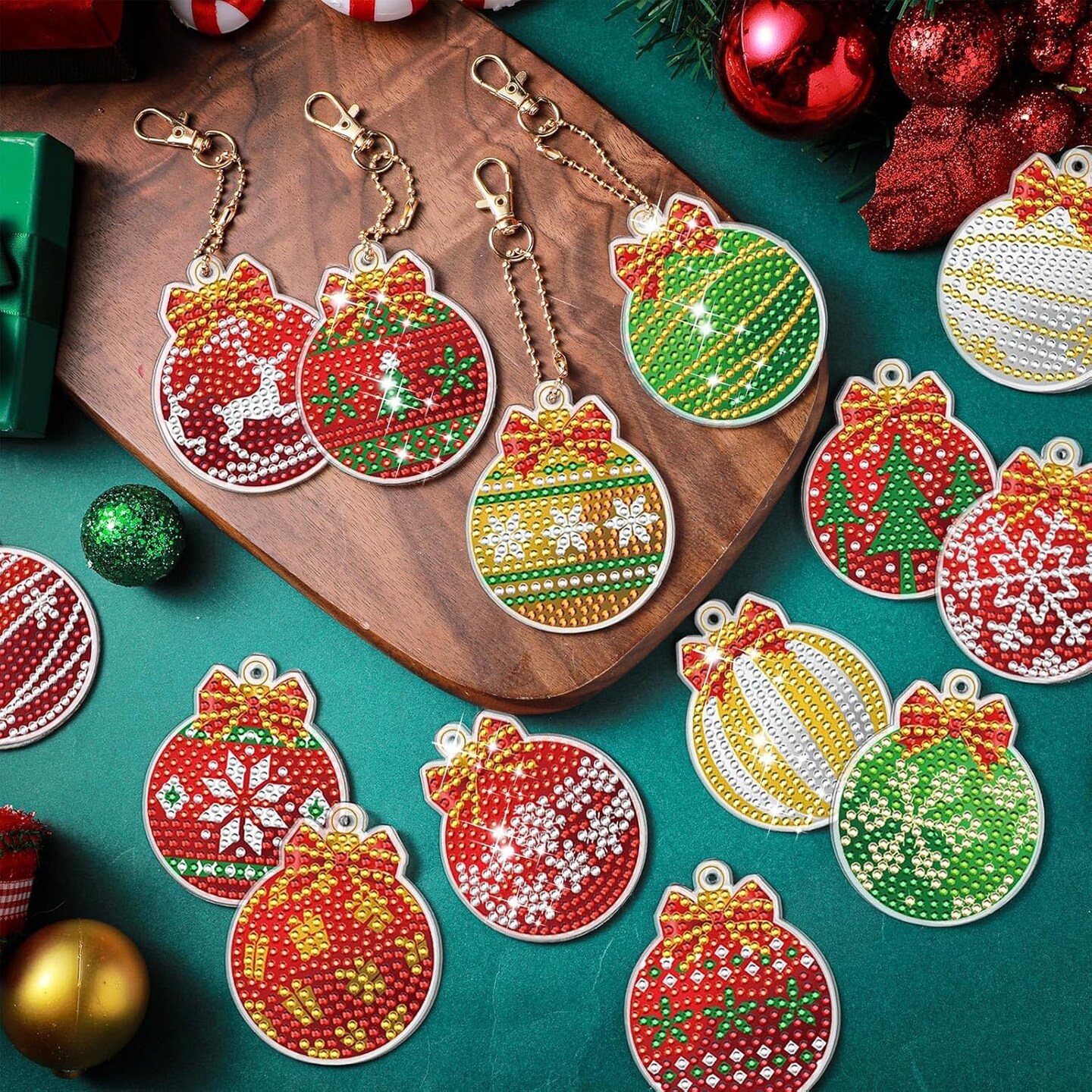 30 Pcs Christmas Diamond Art Keychains Kits