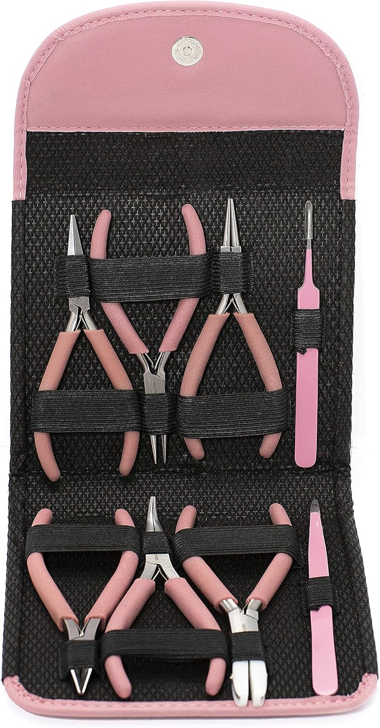 The Beadsmith Fashion Color Pliers &#x2013; Slimline Color-Coordinated Tools &#x2013; Matching Clutch in Beige &#x2013; Jewelry Making Supply Kit to Create Necklaces, Bracelets, Earrings &#x26; More