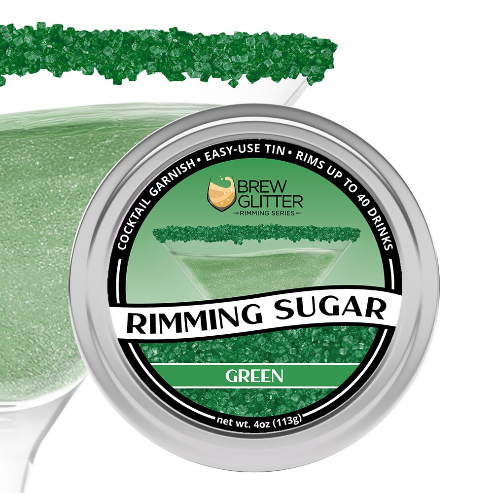 Brew Glitter - Green Rimming Sugar (4oz, 1x Bar Tin) Cocktail Garnish for Mixed Drinks &#x26; Refreshments