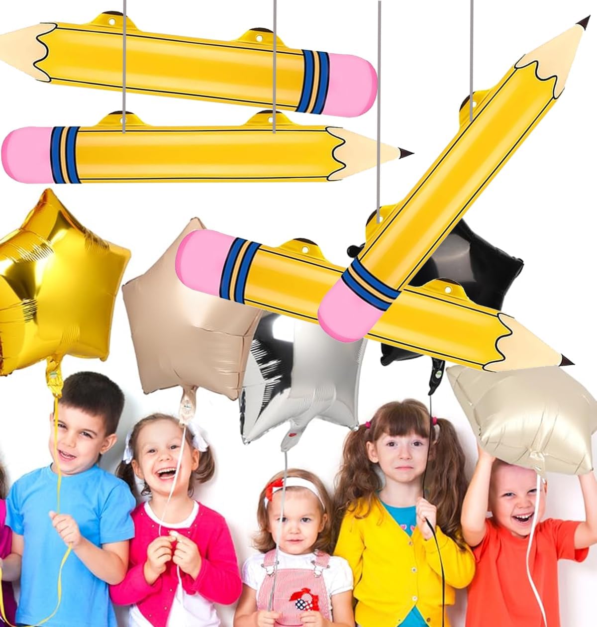Big Back To School Balloons Set Giant Large Inflatable Balloon Yellow Pencil Prop Hanging Decorations Back To School Decorations (5 Yellow pencils)