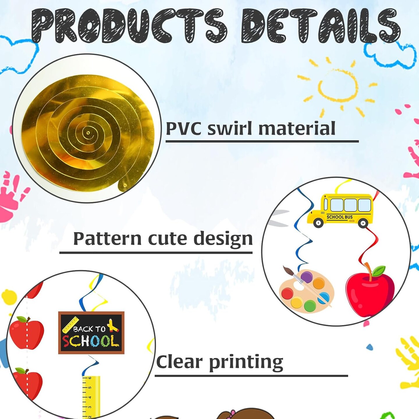 Welcome Back to School Banner Pencil Spiral Pendant School Decorations