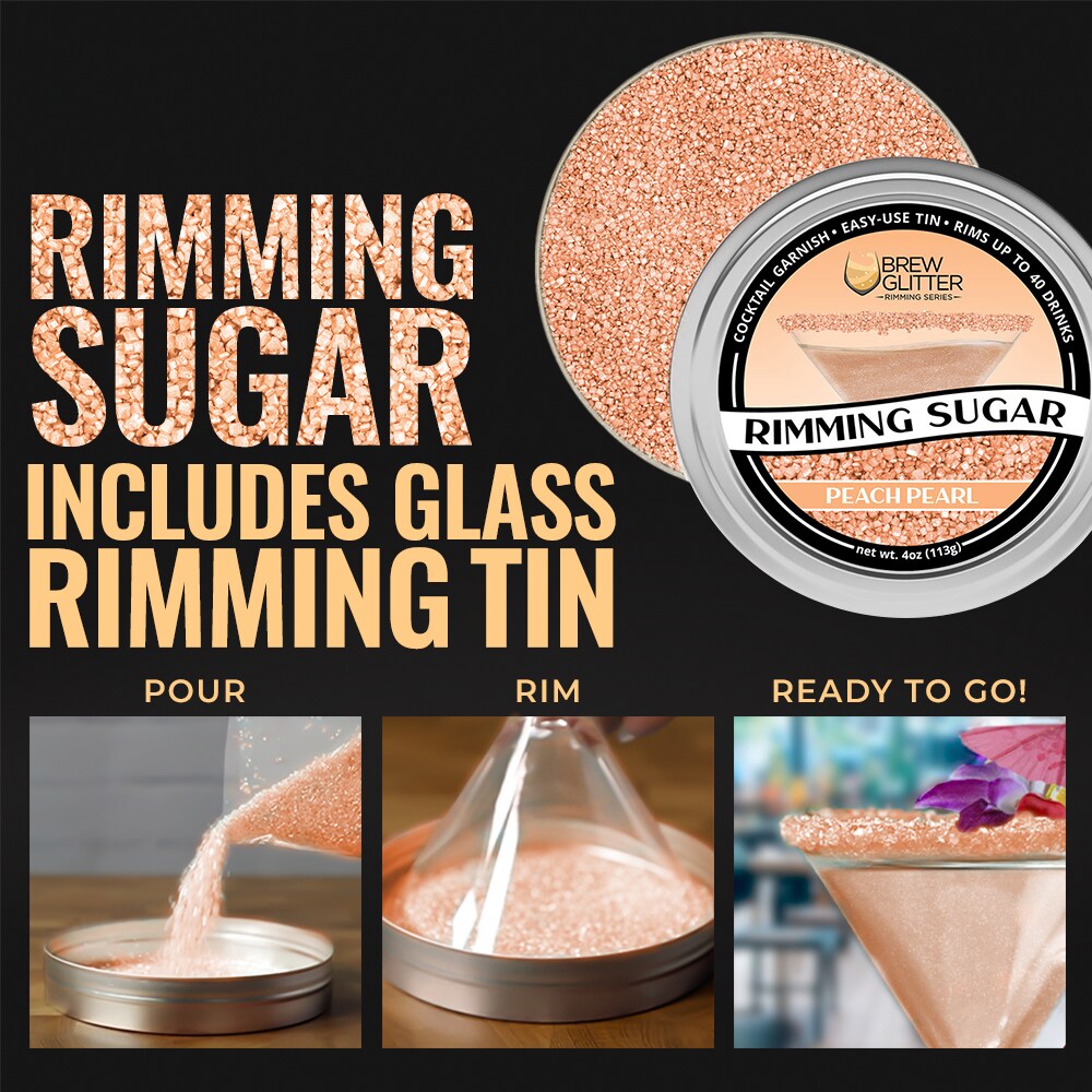 Brew Glitter - Peach Pearl Rimming Sugar (4oz, 1x Bar Tin) Cocktail Garnish for Mixed Drinks & Refreshments