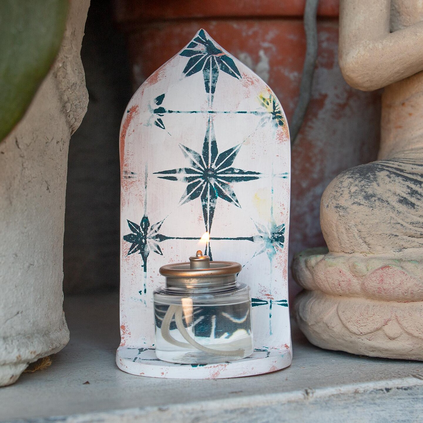 Altar with Moroccan Tile Print, Handcrafted Clay Keepsake Shrine