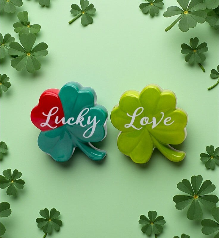 Ceramic Shamrock Lucky Love Salt and Pepper Shakers, Saint Patrick's Day Decor, Irish Decor, Gift for Her