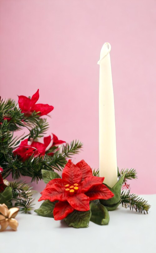 Ceramic Poinsettia Flower Candle Holder, Home D&#xE9;cor, Gift for Her, Gift for Mom, Kitchen D&#xE9;cor, Christmas D&#xE9;cor