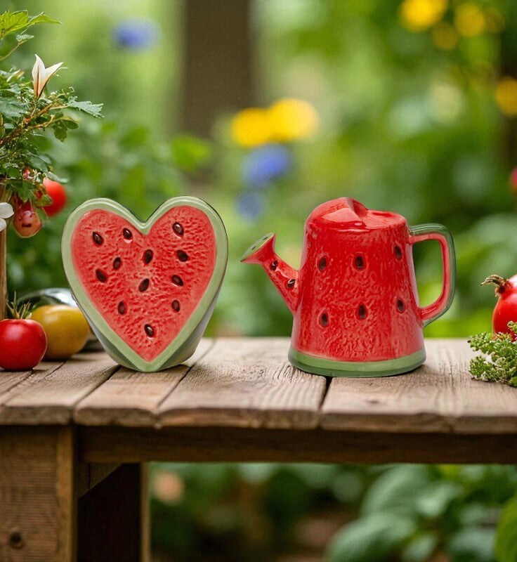 Ceramic Watermelon Heart and Water can Salt and Pepper Shakers, Kitchen Summer Decor, Gift for Her