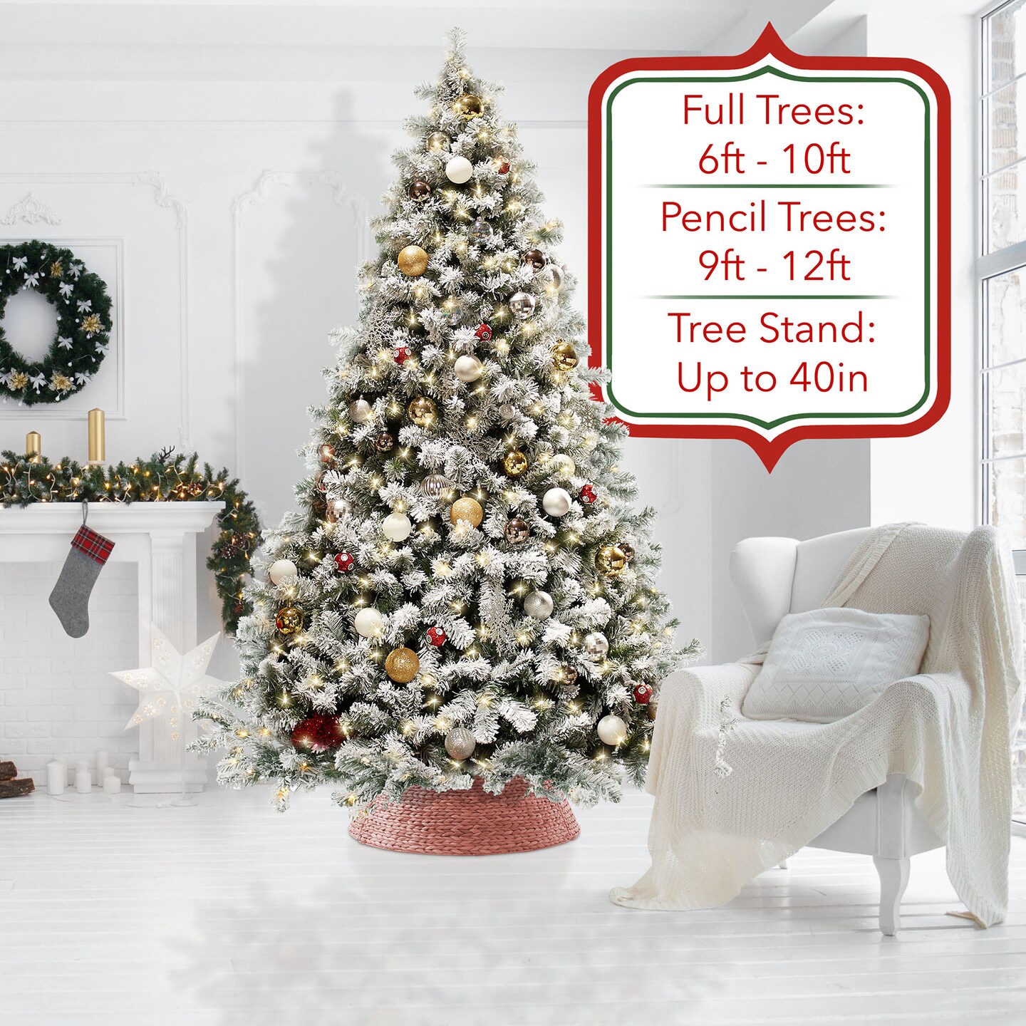 Casafield Christmas Tree Collar, Woven Water Hyacinth Tree Base Cover with Cord Cut Out