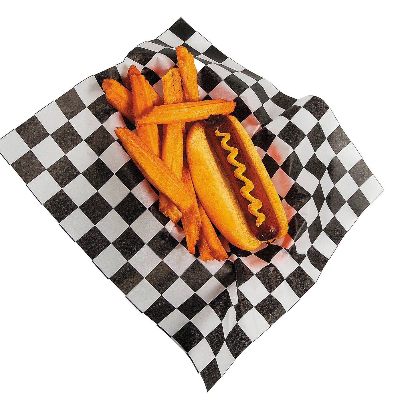 12&#x22; x 12&#x22; Black &#x26; White Checkered Food Basket Liners 12 Pieces