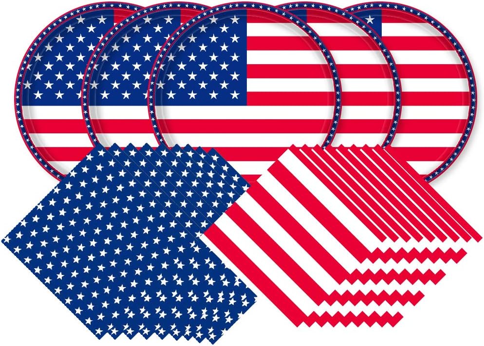 American Flag Patriotic Party Supplies Disposable Napkins and Paper Plates for Veterans Day Election Day 4th of July Independence Day Decorations