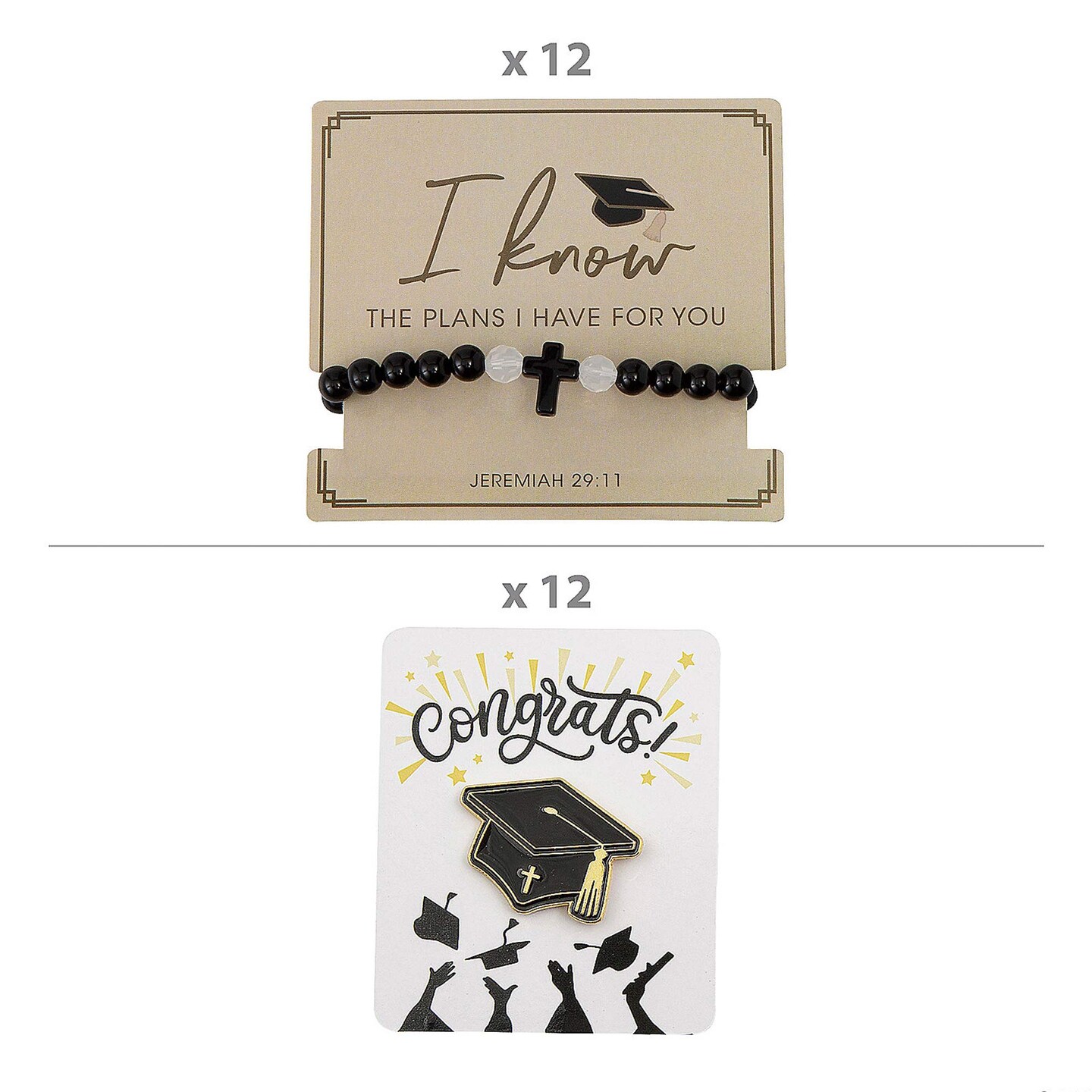 24 Pieces Religious Graduation Jewelry on Card Kit for 12
