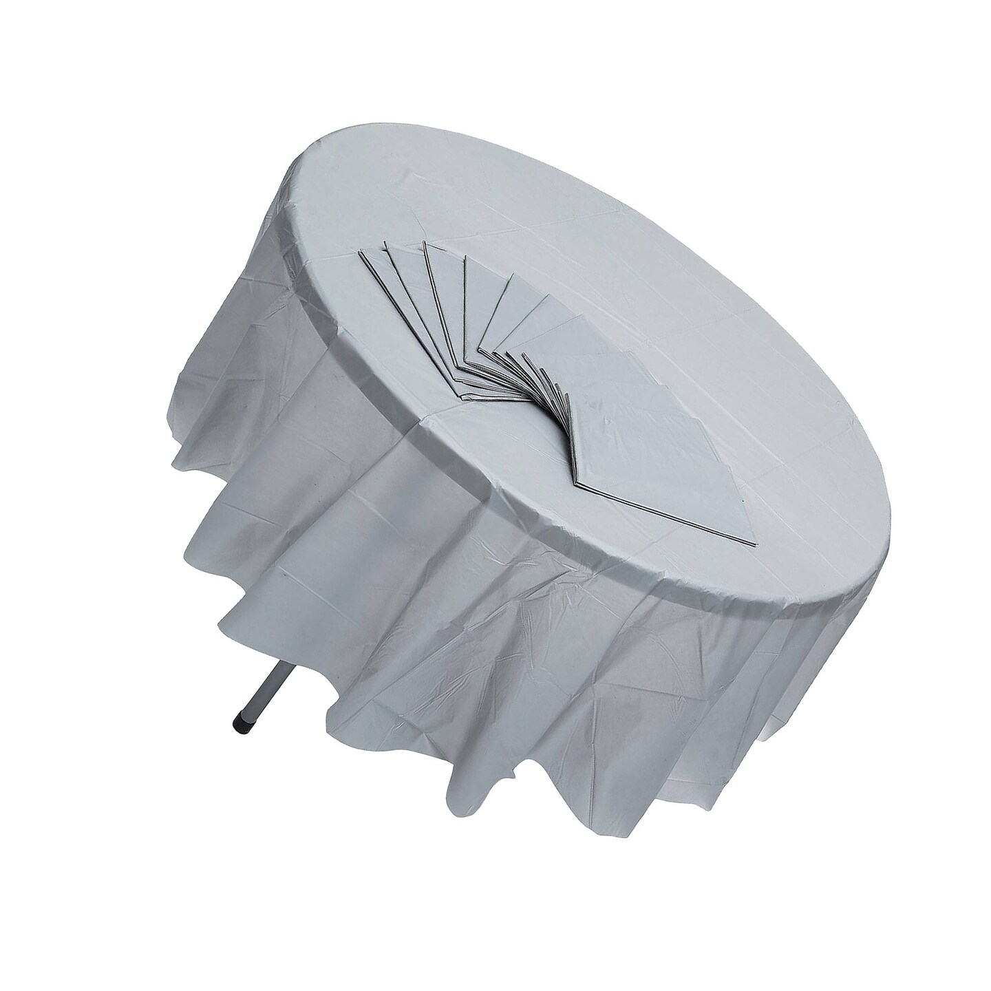 6 Ft. 10&#x22; Bulk 12ct Silver Round Disposable Plastic Tablecloths