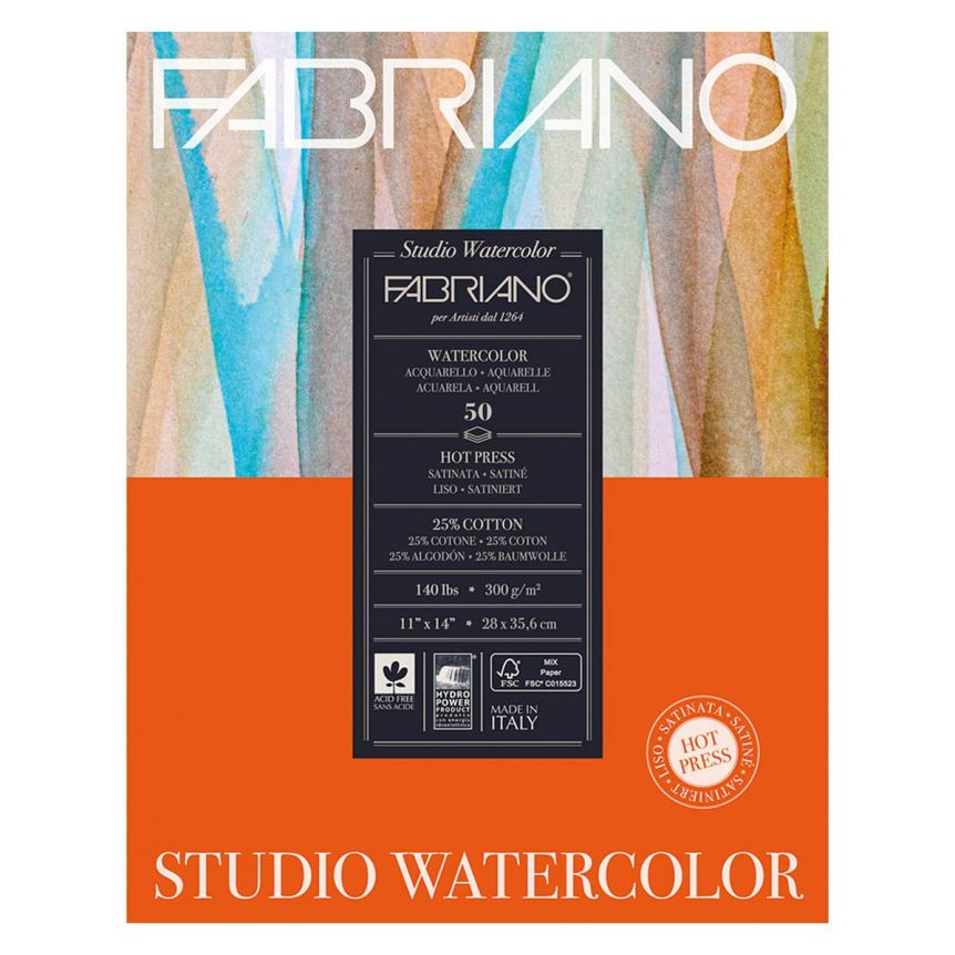 Fabriano Studio Watercolor Paper 140 lb. Hot Press 50-Sheet Pad 11x14"