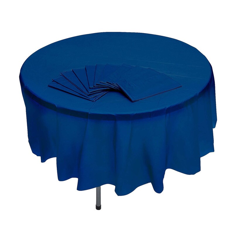12 Pack Navy Blue 82'' Round Disposable Plastic Tablecloths Banquet Style