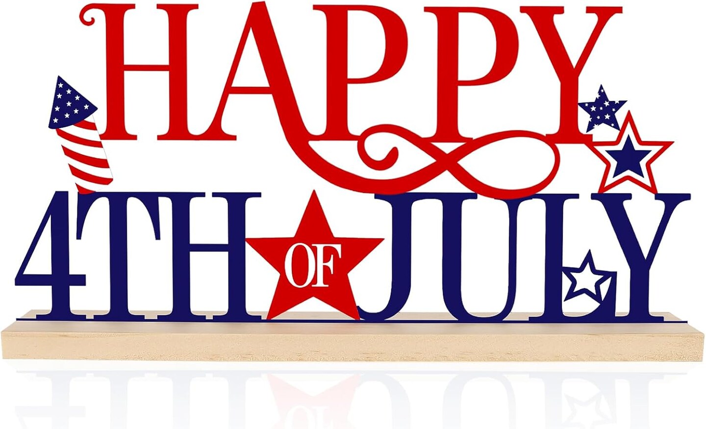 Metal Happy 4th of July Sign, Red Blue and White Decorations for Home, Office, Shelf, Mantel, Indoor, Fouth of July Decoration, Patriotic Star Tabletop Decor (Independence Day)