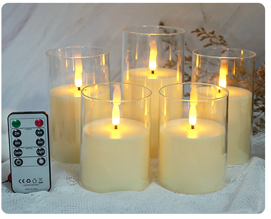 Designer&#x2019;s Shop CS-7202 Flameless LED candle Acrylic shell with Remote Control Timer. 5 pc packed, color : Clear