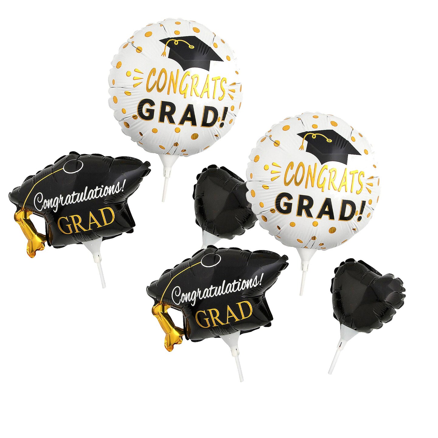 Graduation Party Mylar Stick Balloons Assortment 3ct, 8.5&#x22; x 15&#x22;