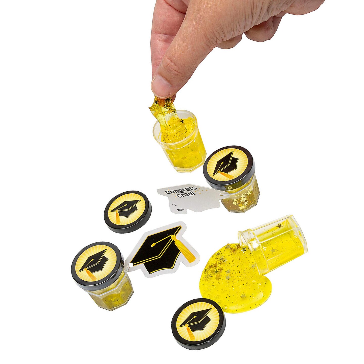 Bulk 48 Pieces Mini Gold Star Glitter Putty with Graduation Cap Card