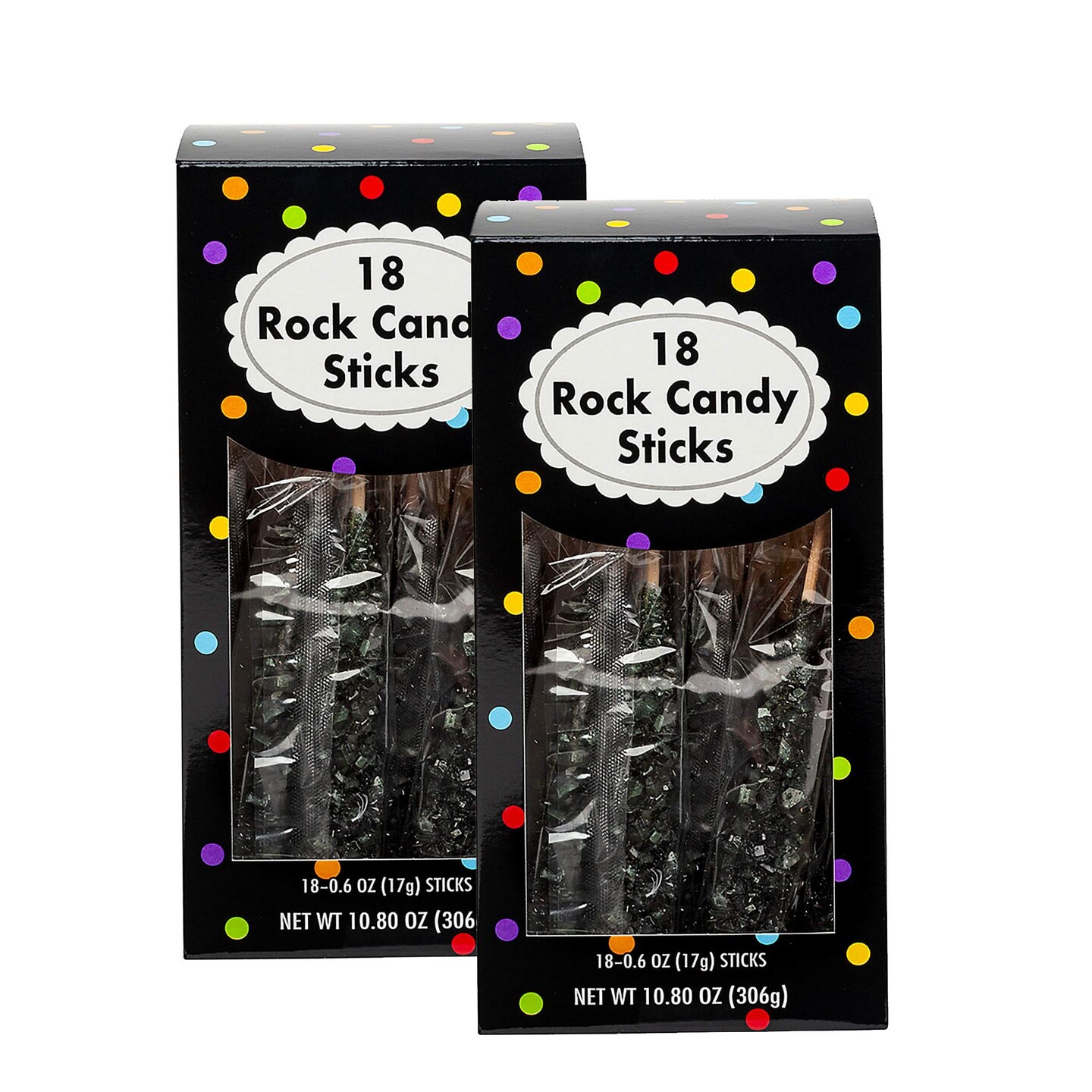 8&#x22; Black Rock Candy Sticks 18 Pack 10.8 oz