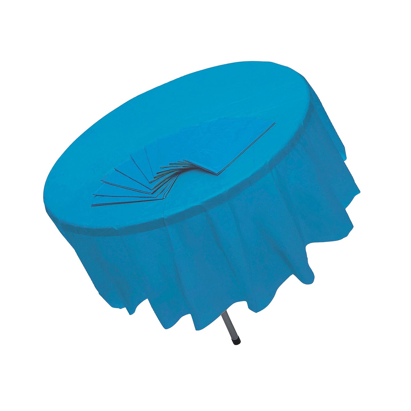 Bulk 12 Pieces Turquoise Banquet Style Round Disposable Plastic Tablecloths 82&#x22;
