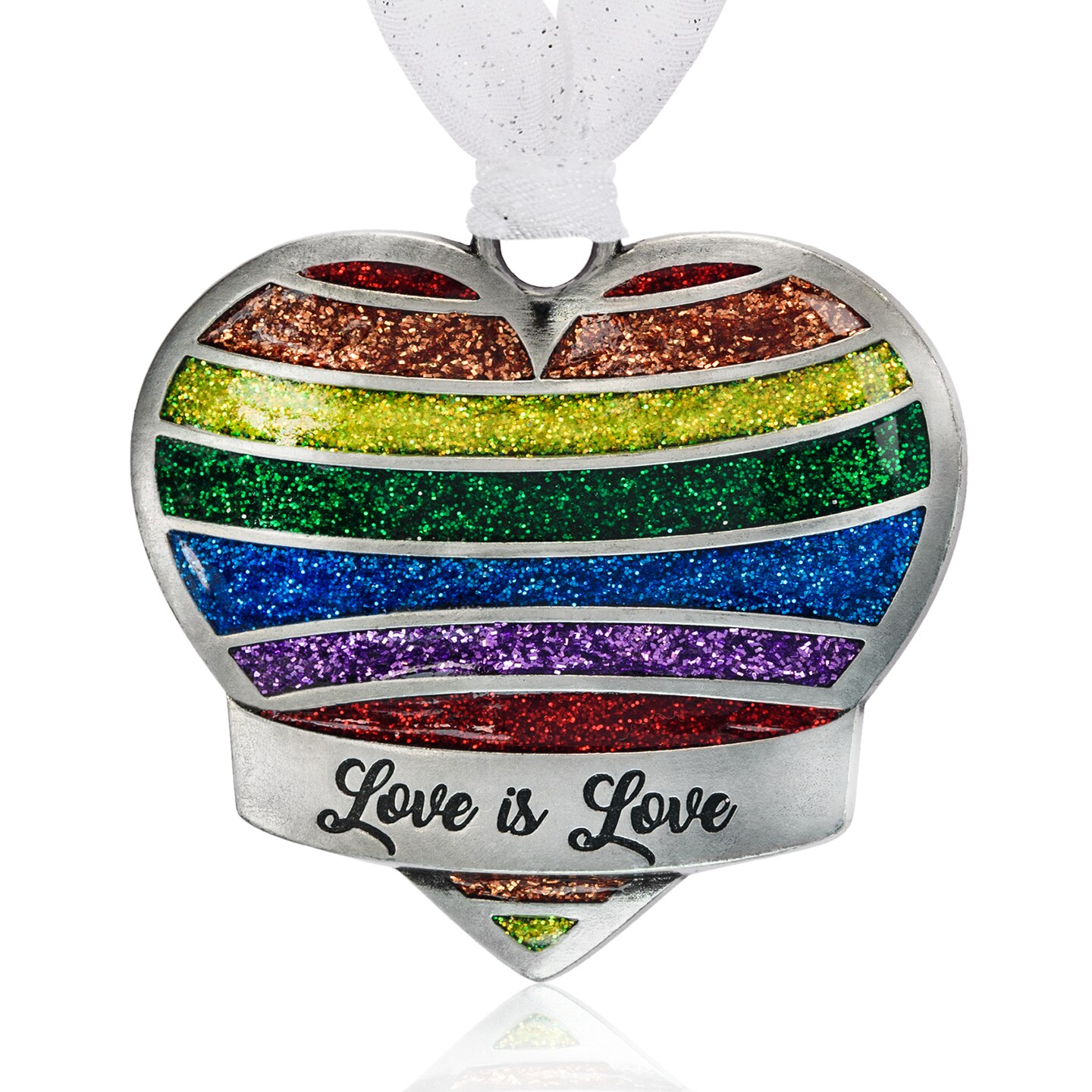 Gloria Duchin Love is Love Pewter Metal Rainbow Heart Christmas Tree Ornament Gay Pride