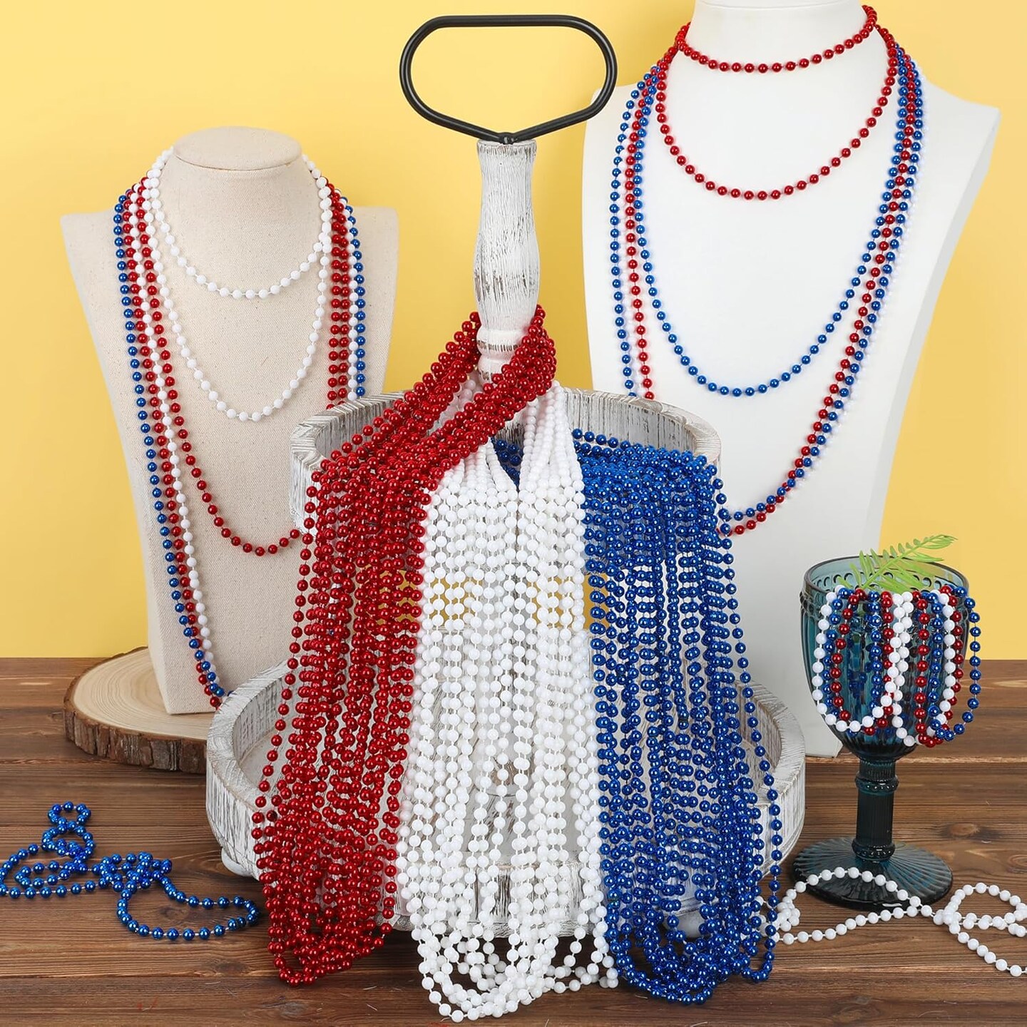 4th of July Necklace Decorations, 30PCS 4th of July Beads Necklaces Accessories