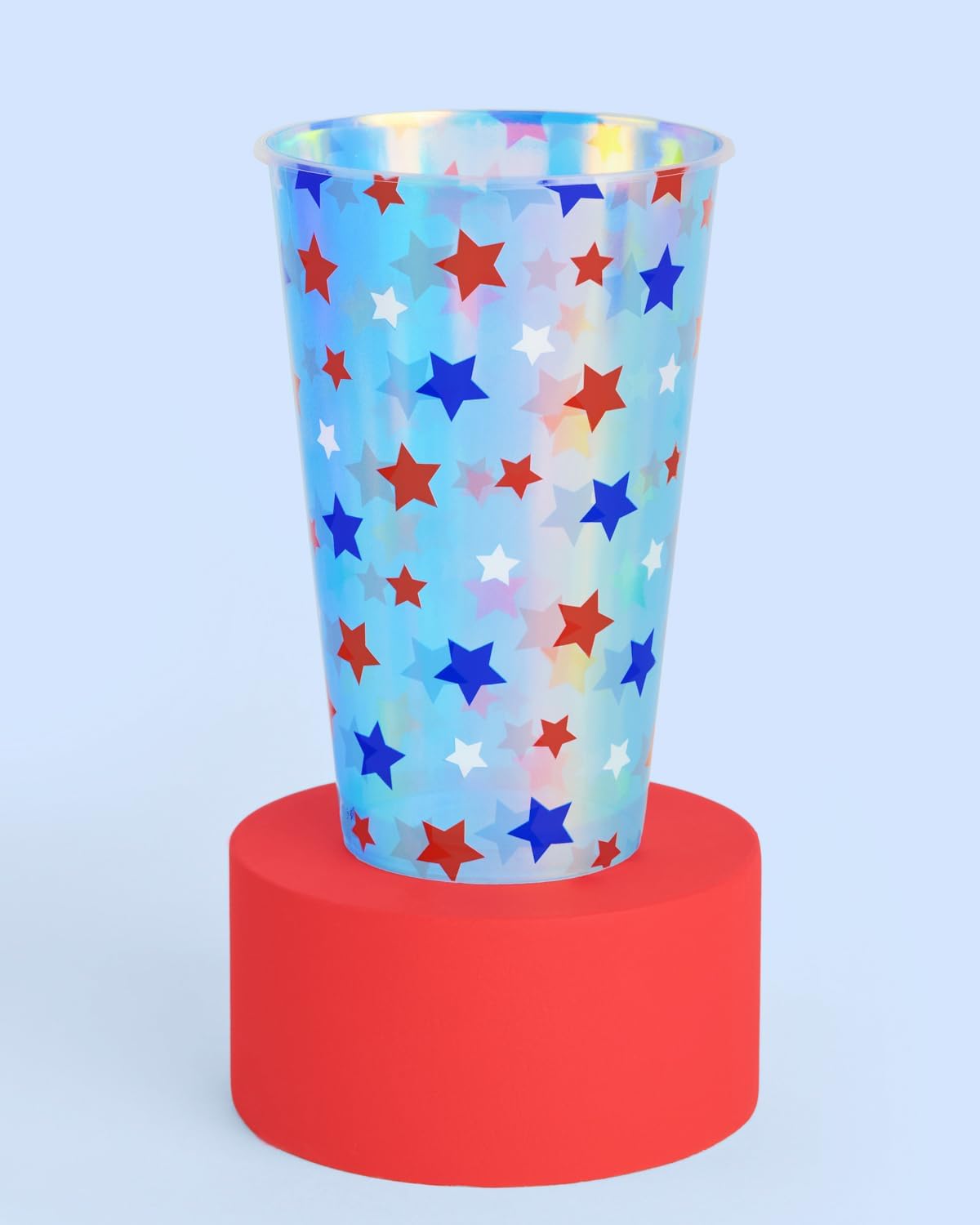 Fetti Fourth of July Party Decorations Iridescent Plastic Cups - 16 Disposable 16 oz Cups | USA Party Favors, American Flag Party Supplies, 4th of July Decorations, Red White and Blue Decor