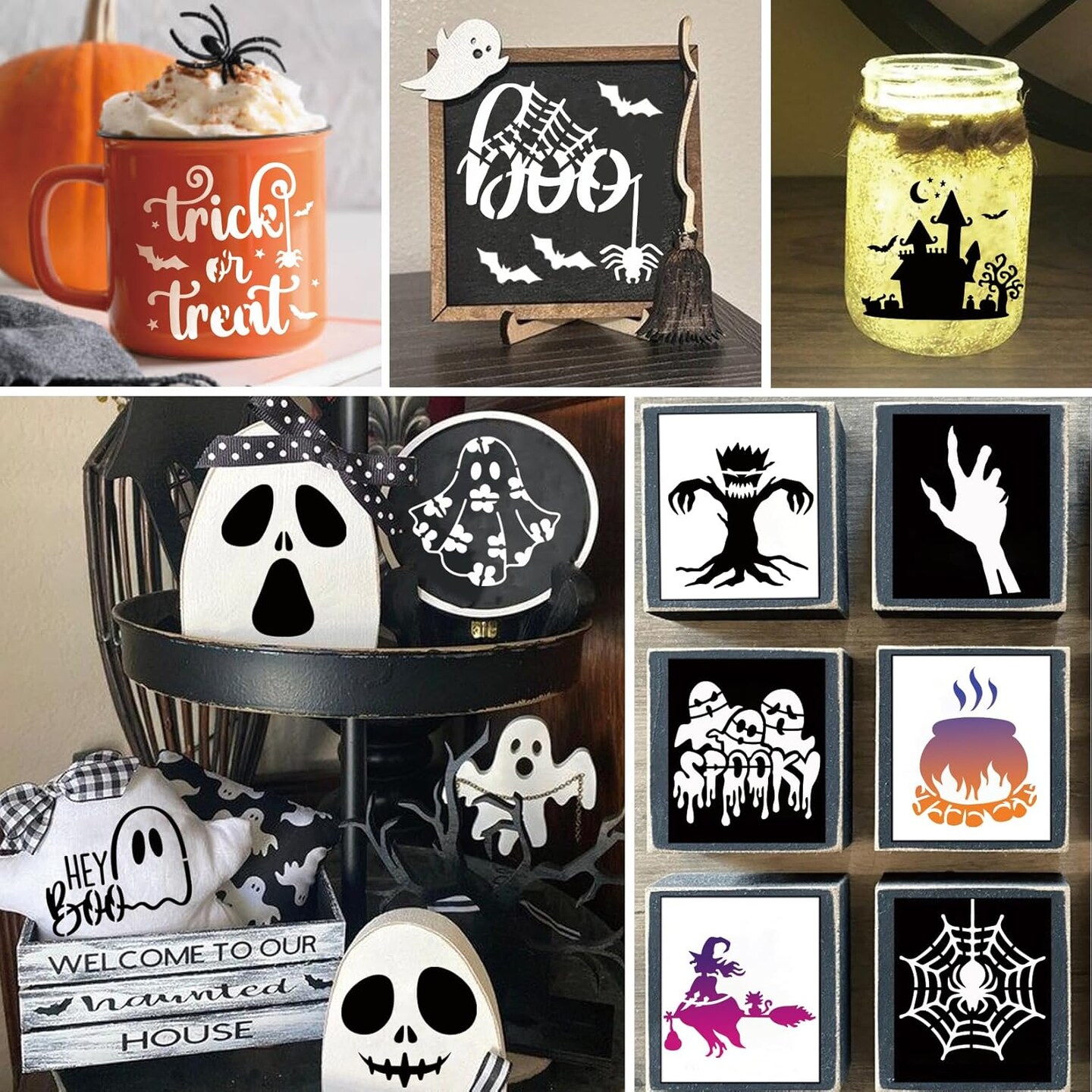 Small Halloween Stencils for Painting on Wood (60 Boo)