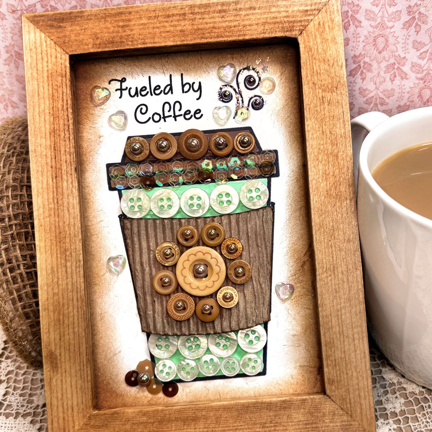 DIY Button Art Kit – “Fueled by Coffee” Framed Craft – Easy Craft for Adults & Kids