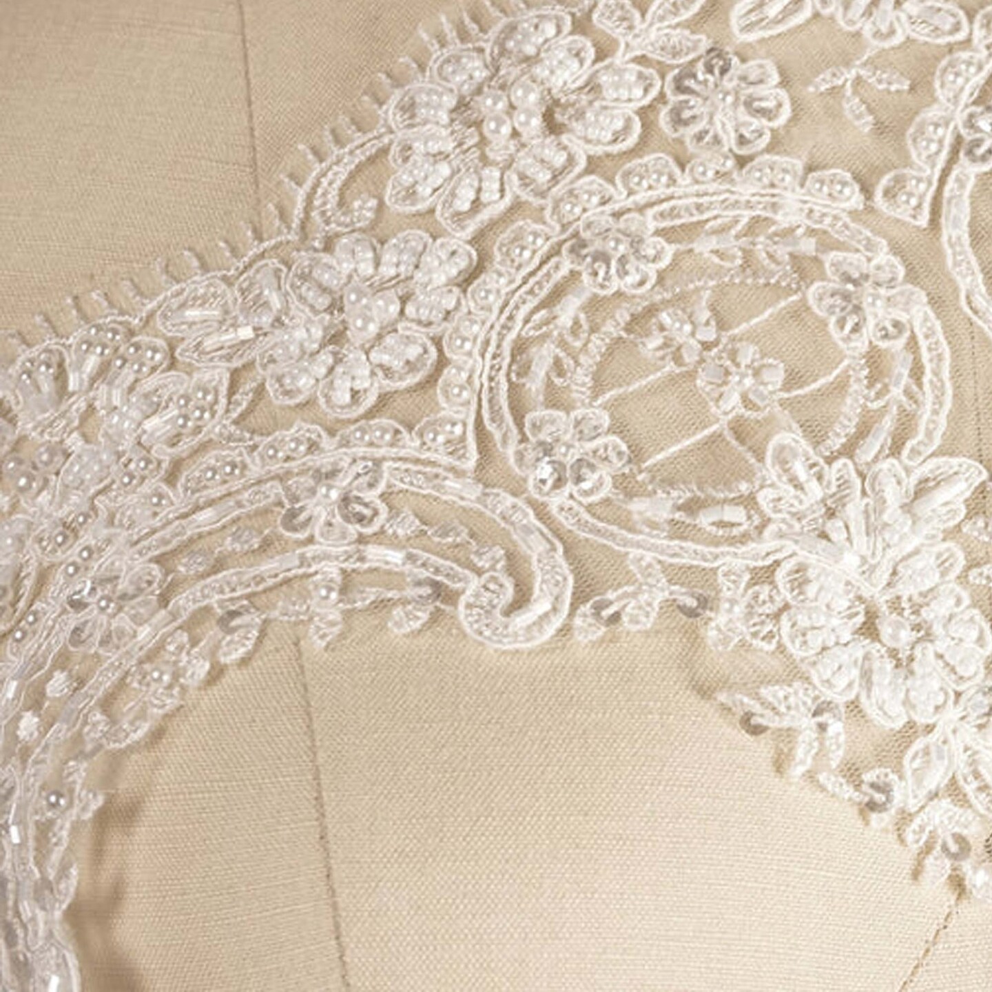 1 Yard Elegant Ivory Beaded & Sequined Scalloped Bridal Lace Trim 6"-3.25"