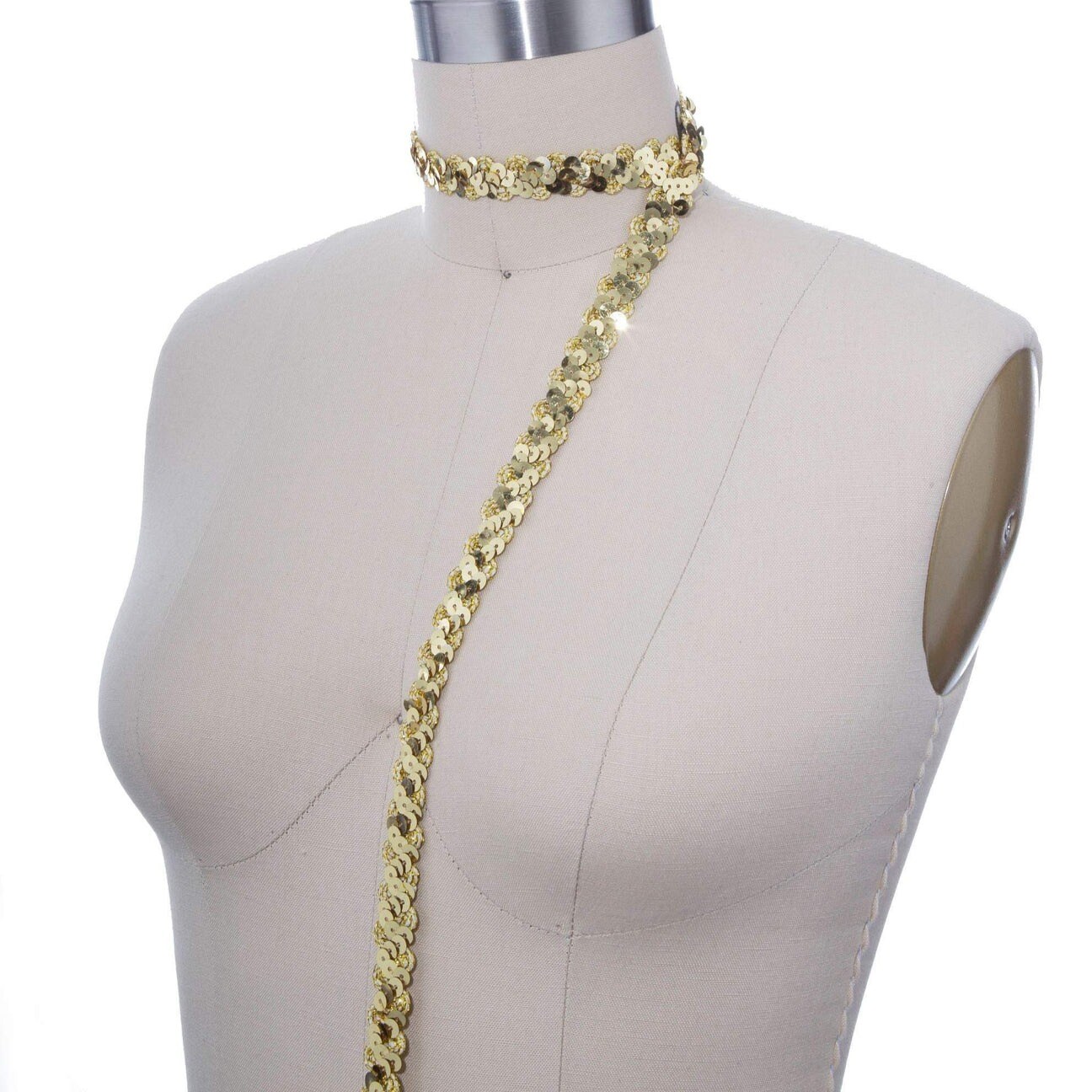 2 Yards Glittery Gold Non Stretch Sequin Banded Ribbon Lace Trim 1 Inch Wide