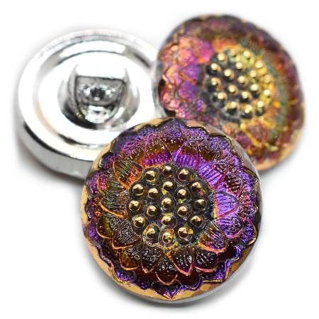 18mm Daisy Button Volcano with Gold Accents - Czech Glass Buttons
