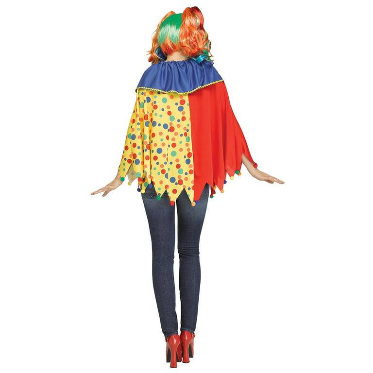 Womens Circus Clown Poncho, One Size, Multicolored Fits size 4-14