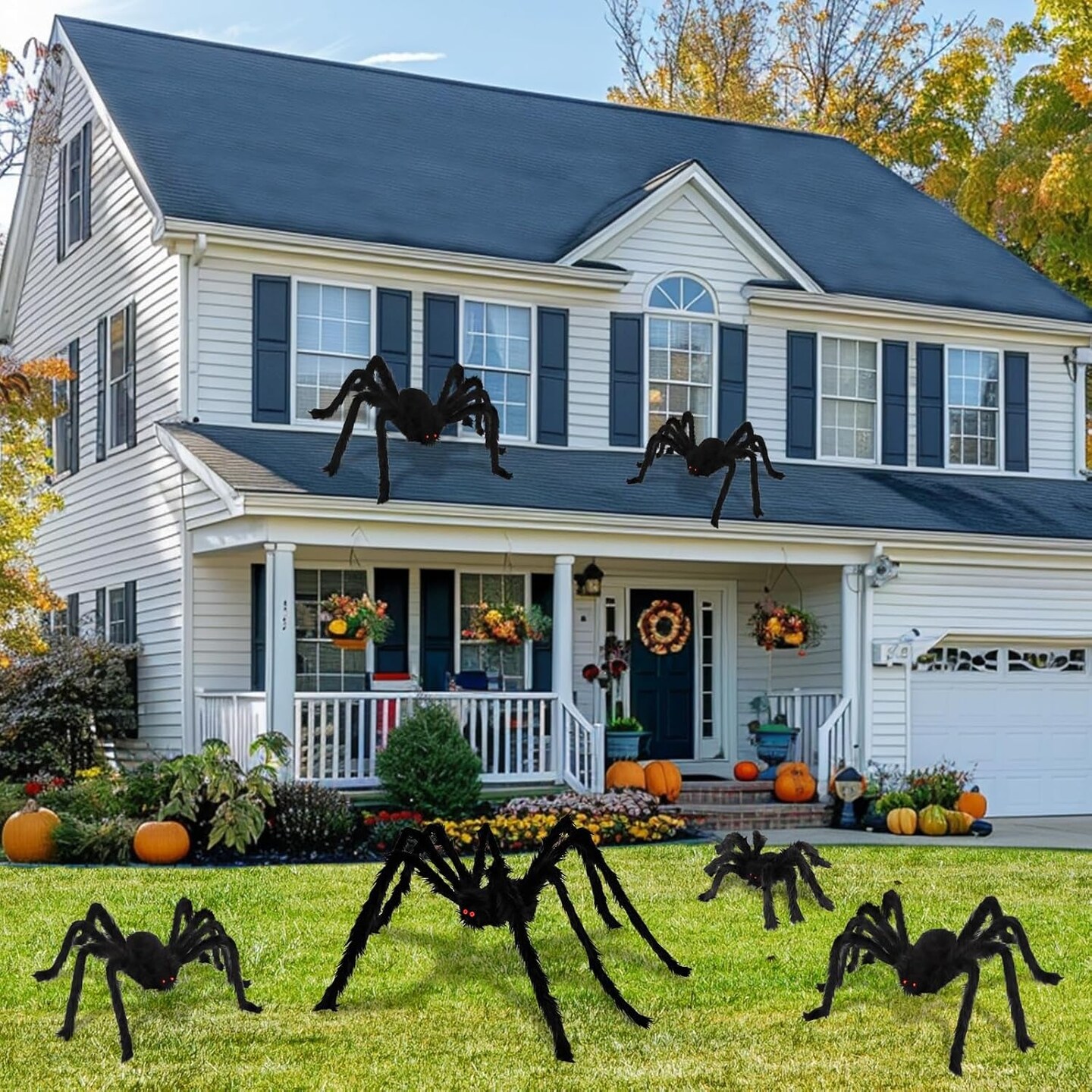 Halloween Spider Decorations, 6 Pack Giant Spider Outdoor Decorations Set, Scary Hairy Realistic Large Spider Props for Indoor, Outdoor and Yard Party Creepy Decor