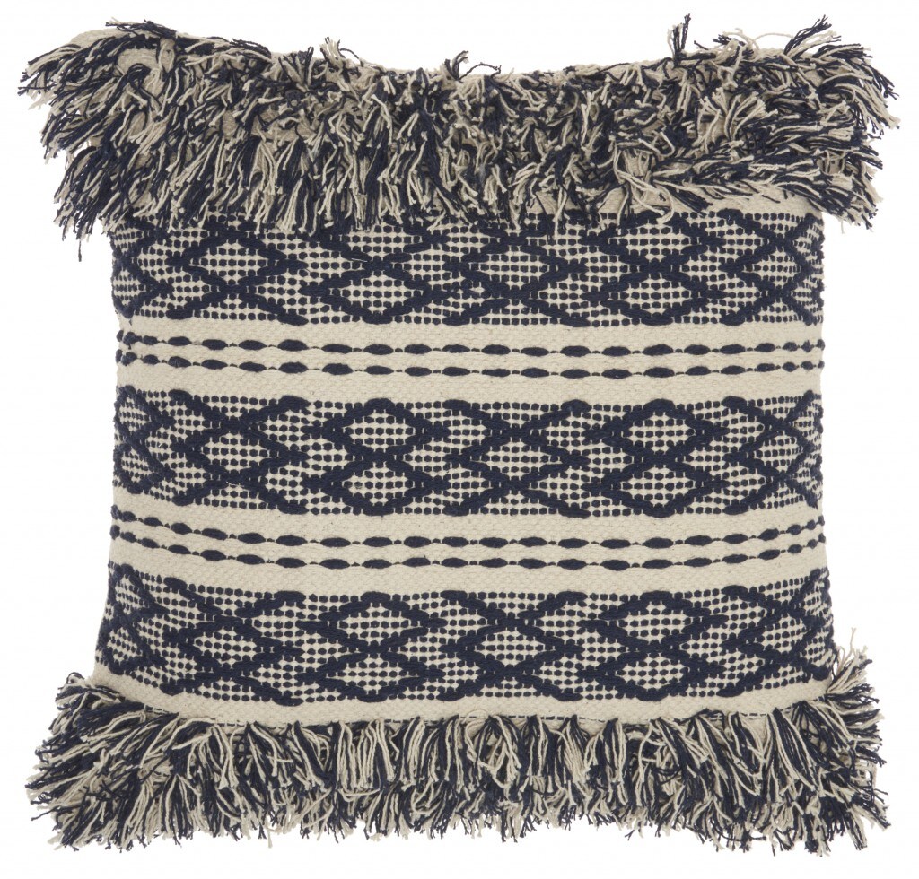 Navy And Ivory Textured Throw Pillow Navy And Ivory Textured Throw Pillow