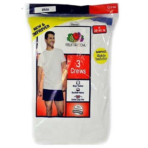 Fruit Of The Loom White Mens Crew T-Shirts 3 Pack Slightly Imperfect Bloopers