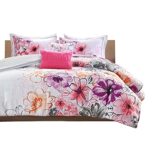 Gracie Mills Floral Print Comforter Set Queen Grace-4919 Premium Bedding Set