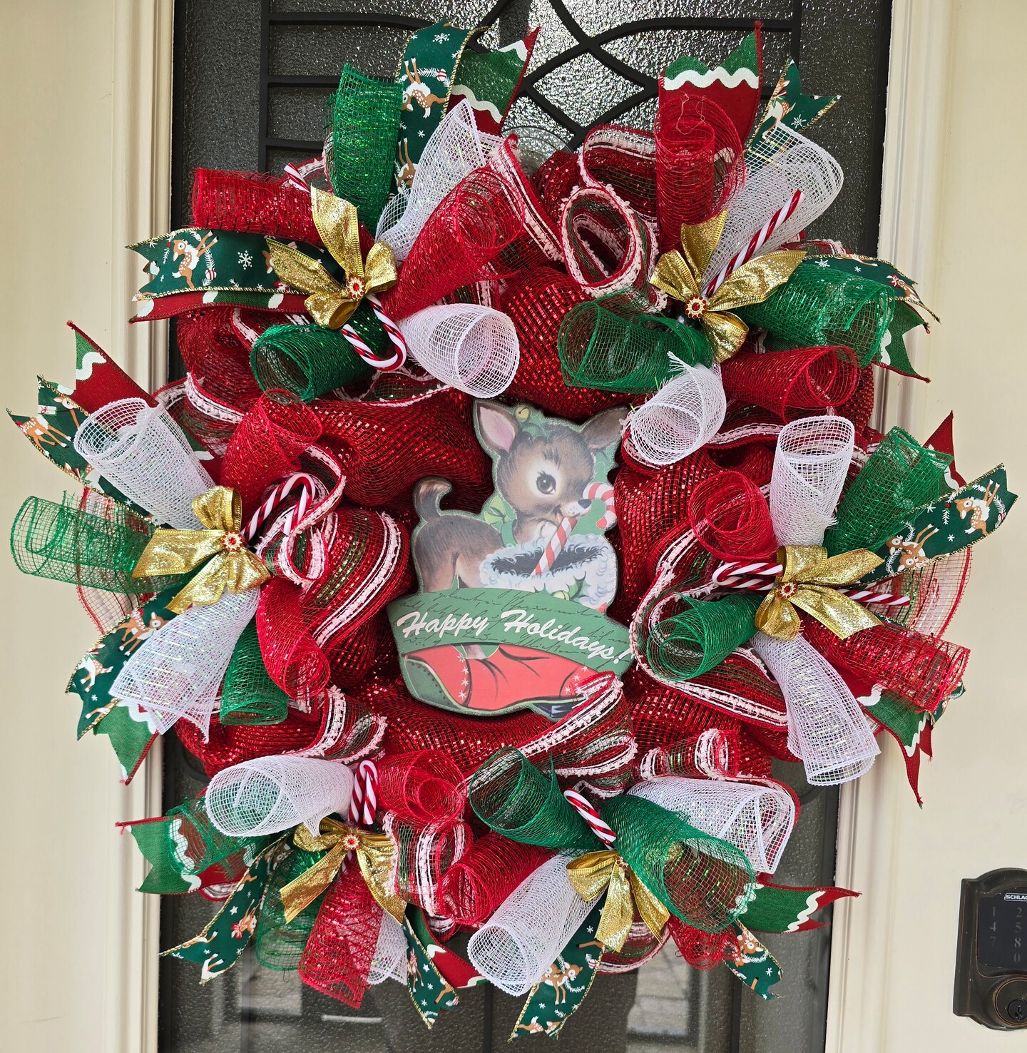 Christmas Wreath with Happy Holidays Deer Sign | MakerPlace by