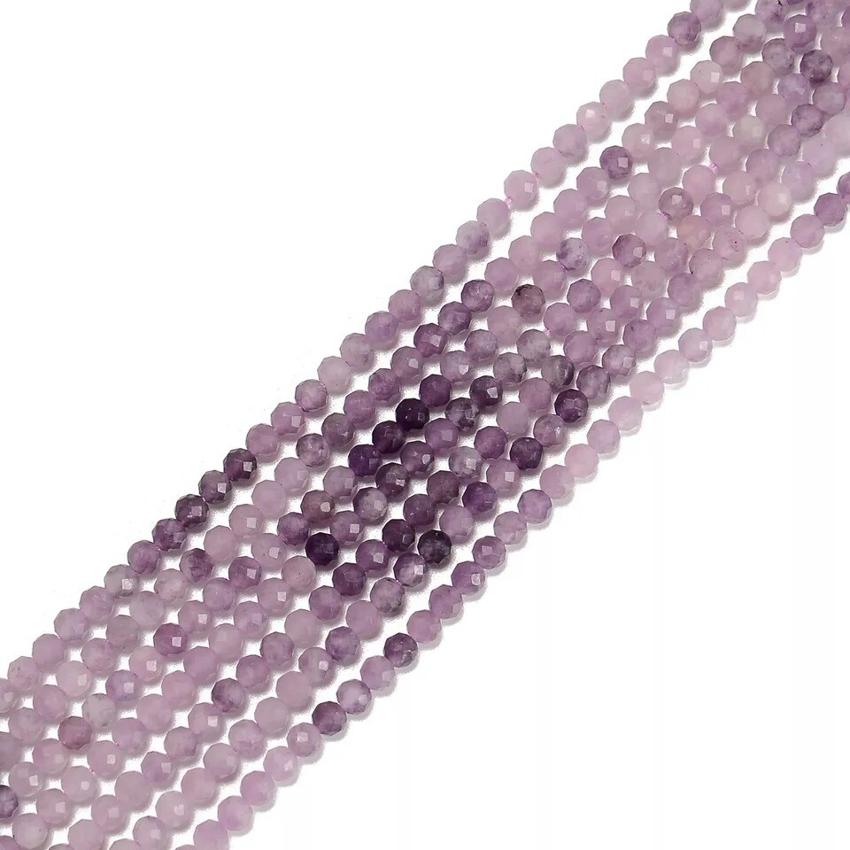 Natural Gradient Lepidolite Faceted Round Beads Size 3mm 15.5&#x27;&#x27; Strand