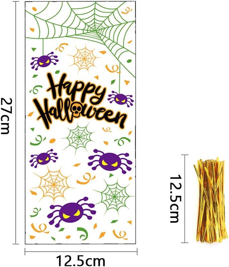 Halloween Cellophane Bags,200Pcs Clear Candy Cookie Treat Bags with 400 Piece Twist Ties for Halloween Party Favor Supplies