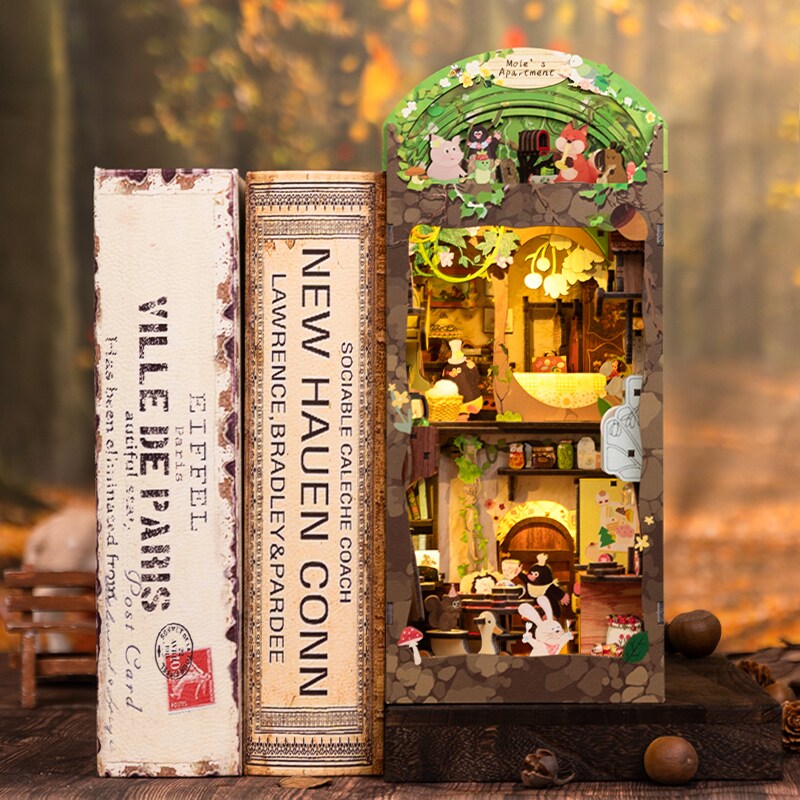 DIY Miniature Book Nook Kit | Mole&#x27;s Apartment w/ Dust Cover