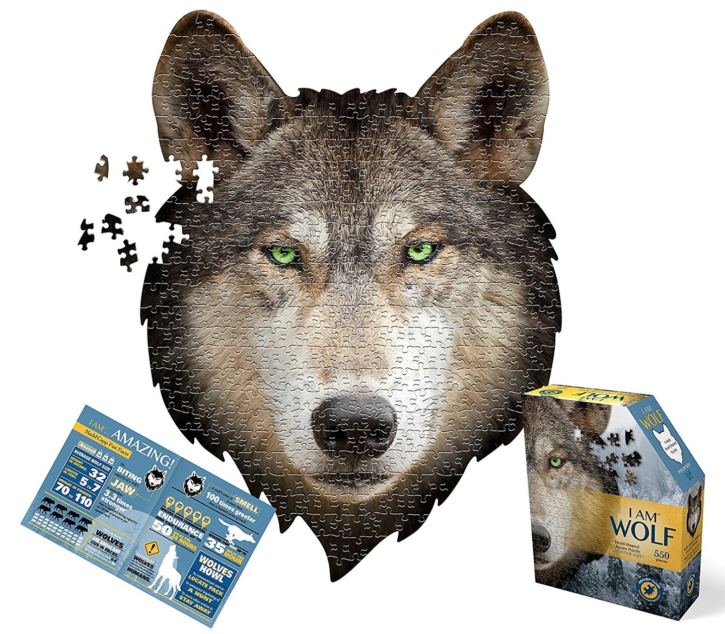 Madd Capp Puzzles - I AM Wolf - 550 Pieces - Animal Shaped Jigsaw Puzzle