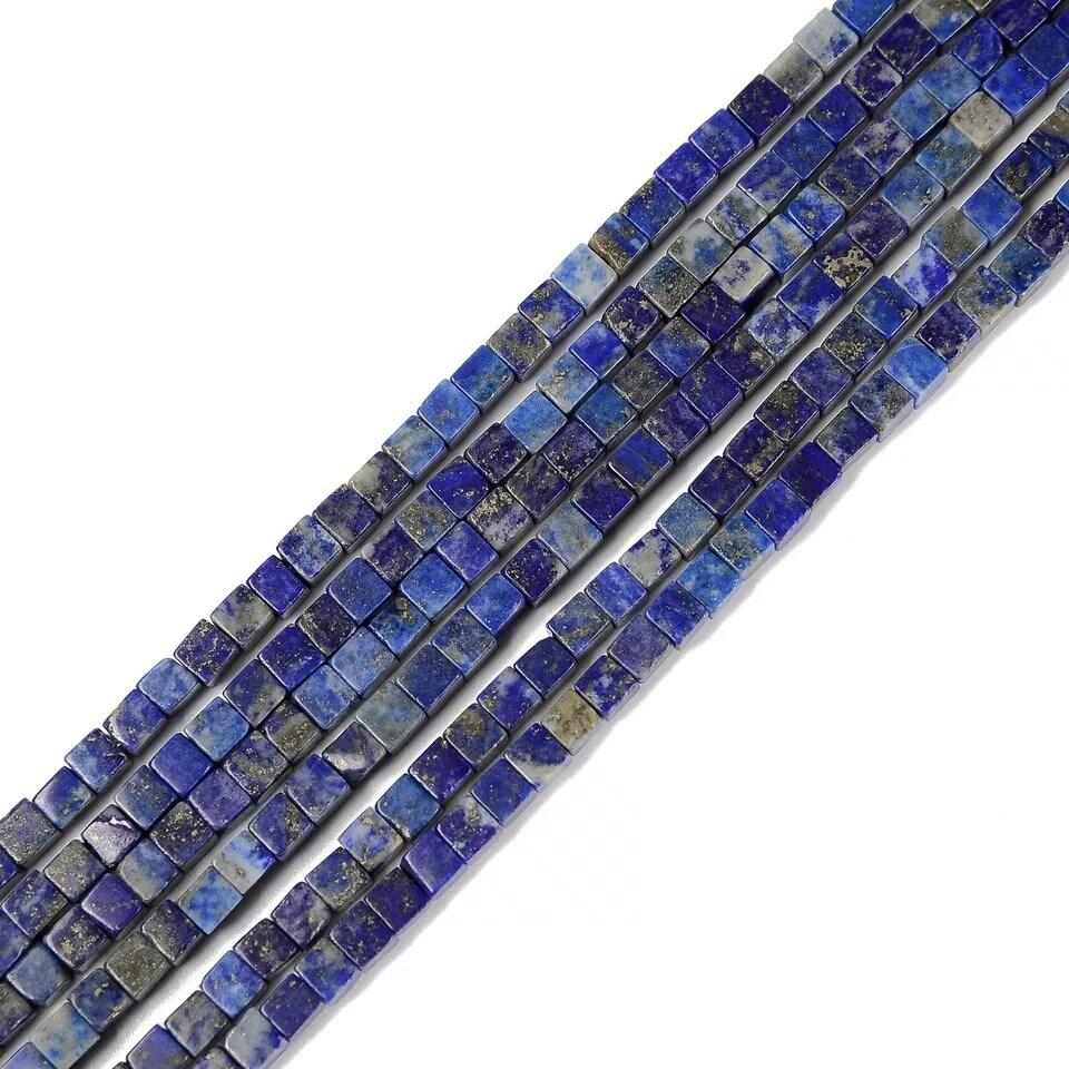 Natural Lapis Smooth Cube Beads Size 4mm 15.5&#x27;&#x27; Strand