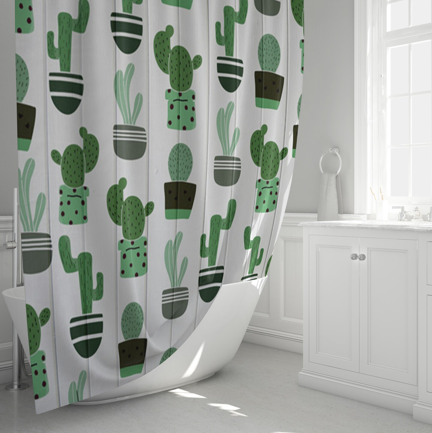 Green Potted Cactus Botanical Pattern Shower Curtain - 00040 | MakerPlace  by Michaels