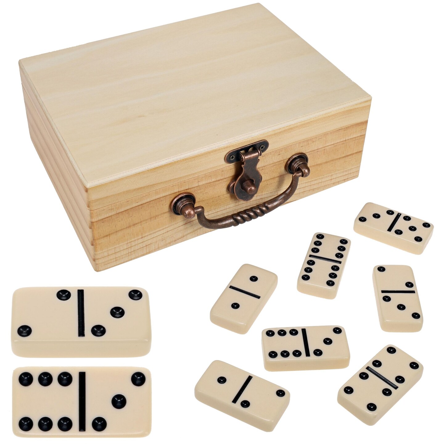 WE Games Double 6 Dominoes - Ivory with Wooden Treasure Box