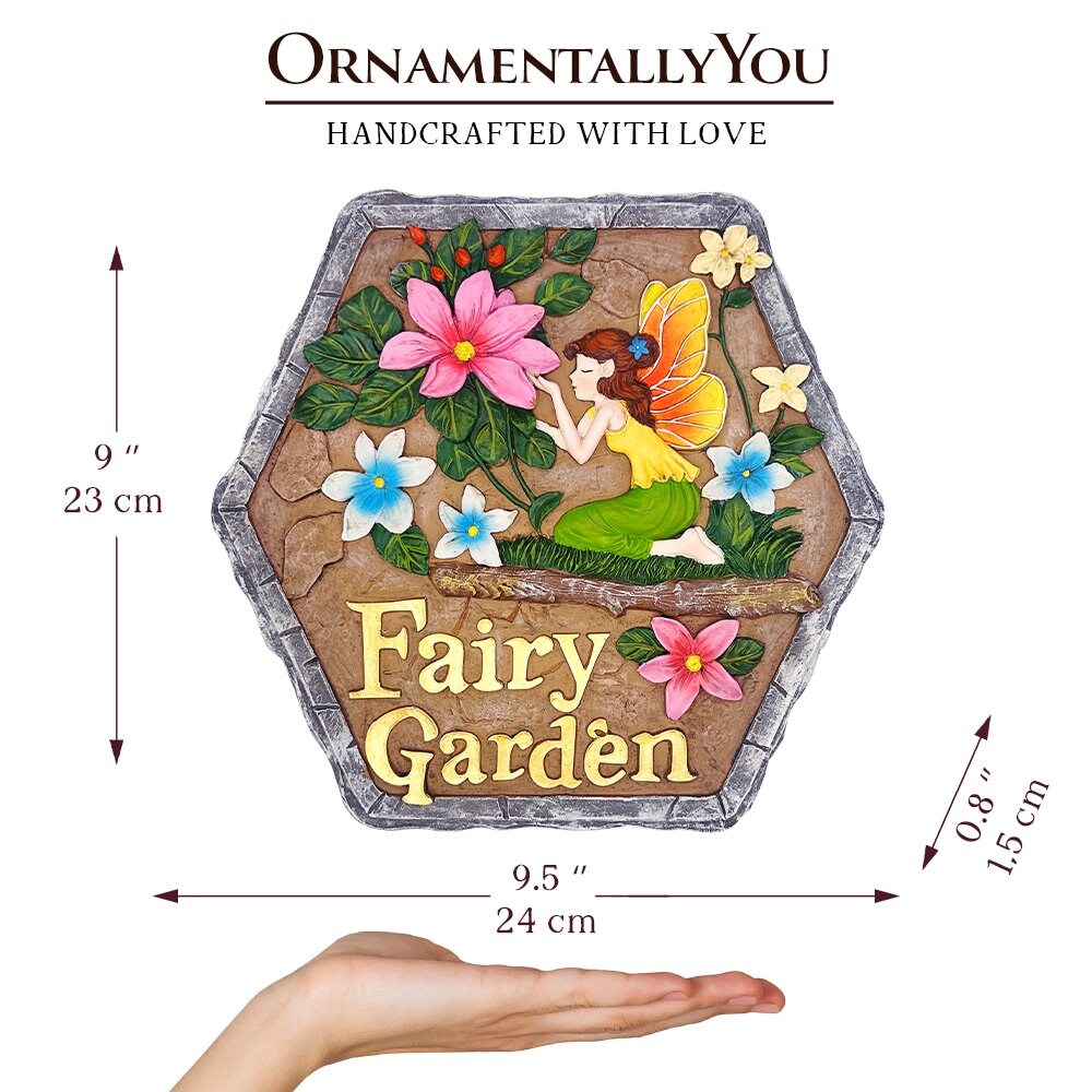 Fairy Kisses and Flowers Garden Stepping Stone, 9.5" Outdoor Decoration Statue