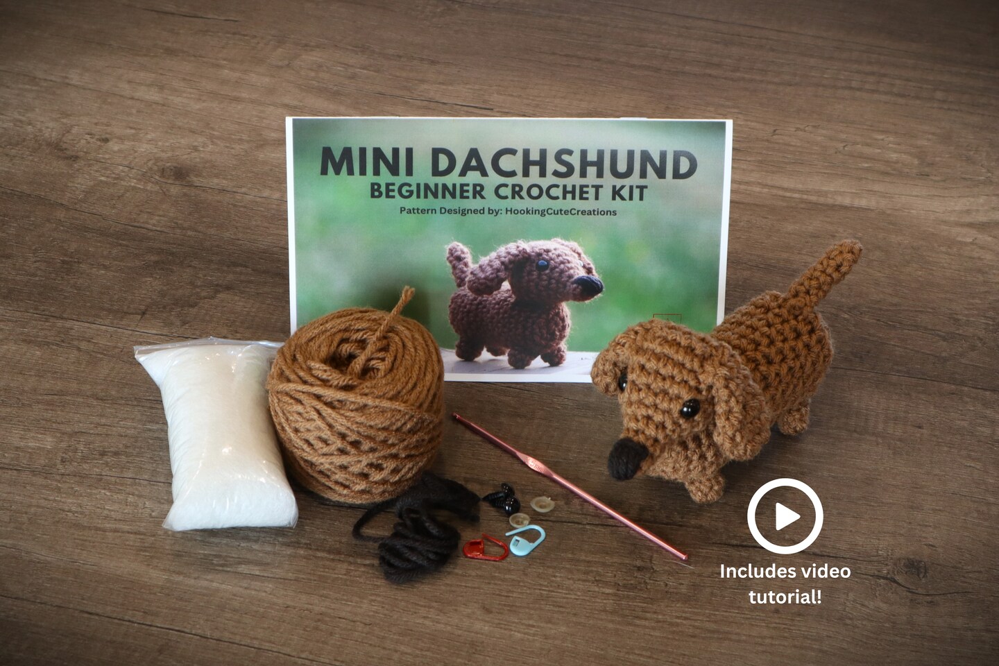Crochet Kit Dachshund-DIY Crochet Kit-Mini Dachshund Crochet Kit-Beginner Crochet Kit-Dachshund-Amigurumi-Crochet Dachshund-Crochet Dog Kit