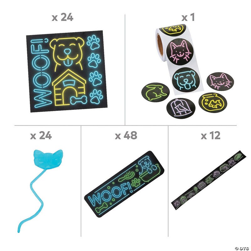Bulk 208 Pieces Glow In The Dark Neon Pets Assortment